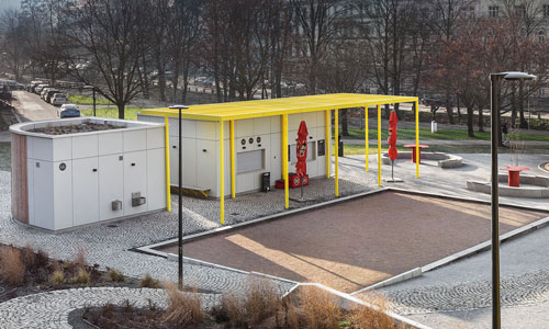 Hardie® Panely chrání konstrukci kiosku a zázemí nově rekonstruovaného areálu Jammertal pod Nuselským mostem